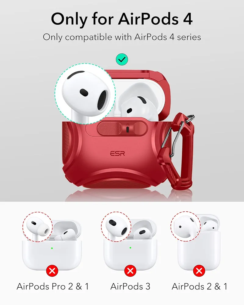 AirPods 4 Case (2024) Red | MagSafe Compatible | Hybrid Drop Protection | Cyber Series TPU Protective Cover with Drop-Proof Lock, Easy Open & Carry Strap for AirPods 4th Gen (USB-C)