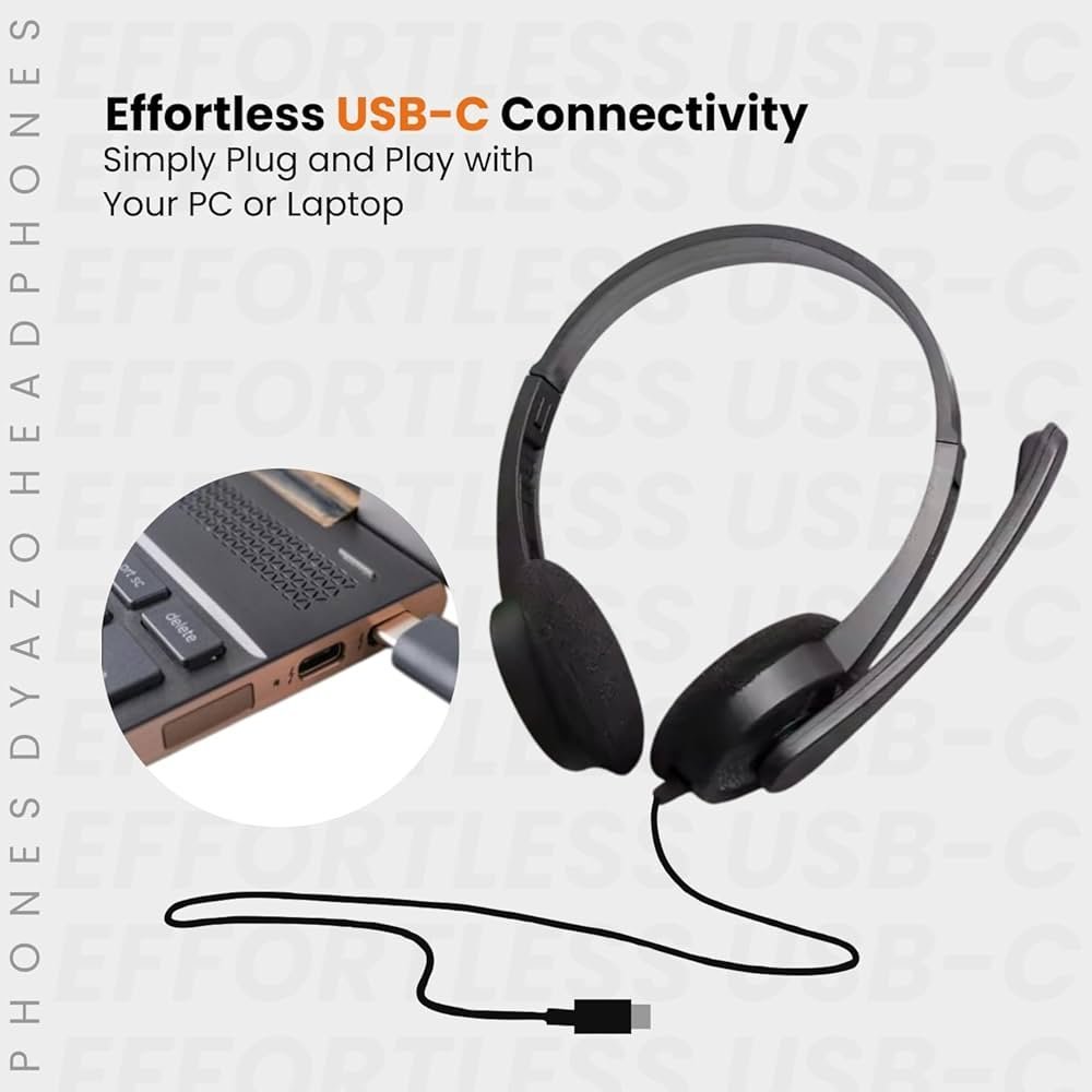 Type-C Wired On-Ear Headphones with Mic – Lightweight, Comfortable Fit for PC, Laptop, and Mobile (Black)