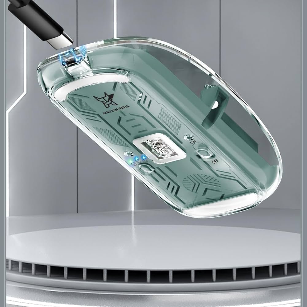 Transparent Wireless & Bluetooth Rechargeable Mouse – Triple-Mode Connection (BT 5.1 + 2.4GHz), Optical Sensor, LED Battery Indicator, Slim Design (Paste Green)