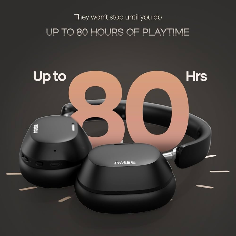 Wireless Over-Ear Headphones with Adaptive Hybrid ANC (up to 50dB) & 80H Playtime – Carbon Black