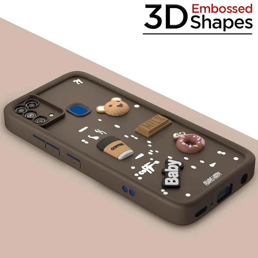 Back Cover for Samsung Galaxy M31 / M31 Prime / F41 | Cute 3D Cartoon Bear Silicone Full-Body Protection Bumper Case (Brown)