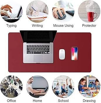 Black and Red Faux Leather Desk Mat 90x45cm – Reversible Large Mouse Pad