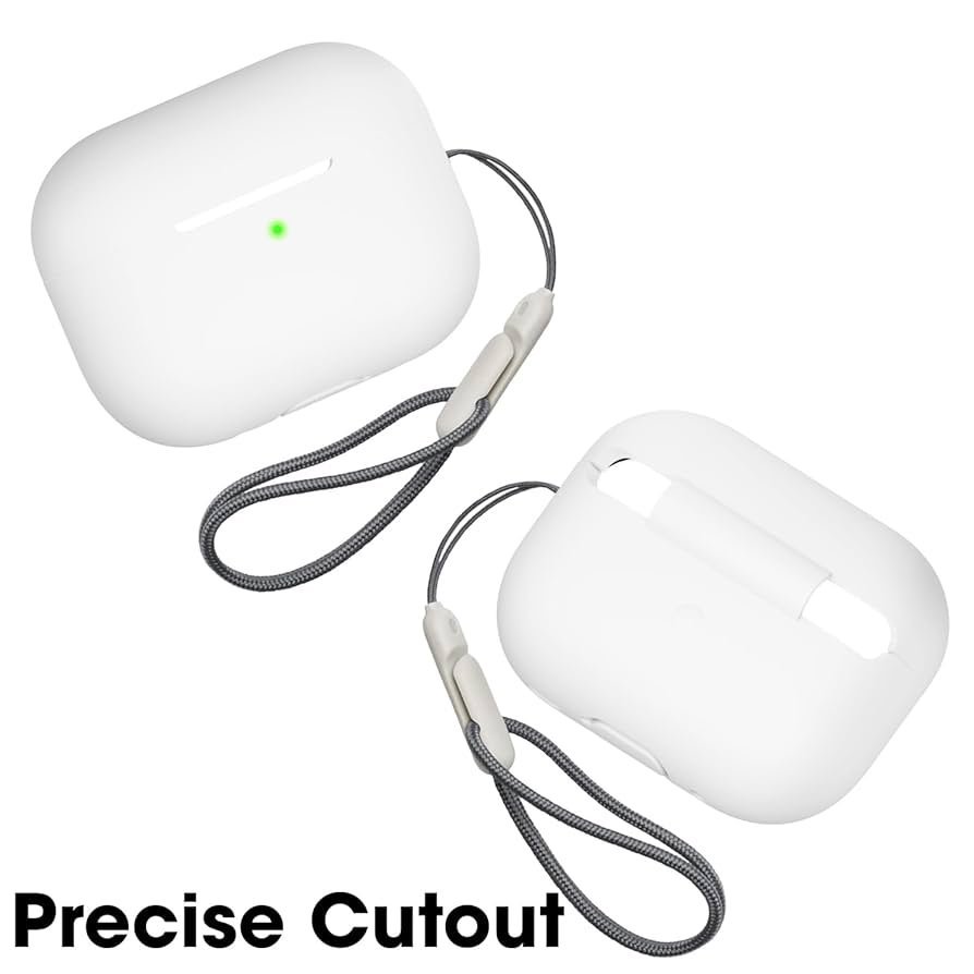 Silicone Protective Case for AirPods Pro 2 with Antilost Lanyard & Carabiner – Shockproof Full Protection Cover (White)