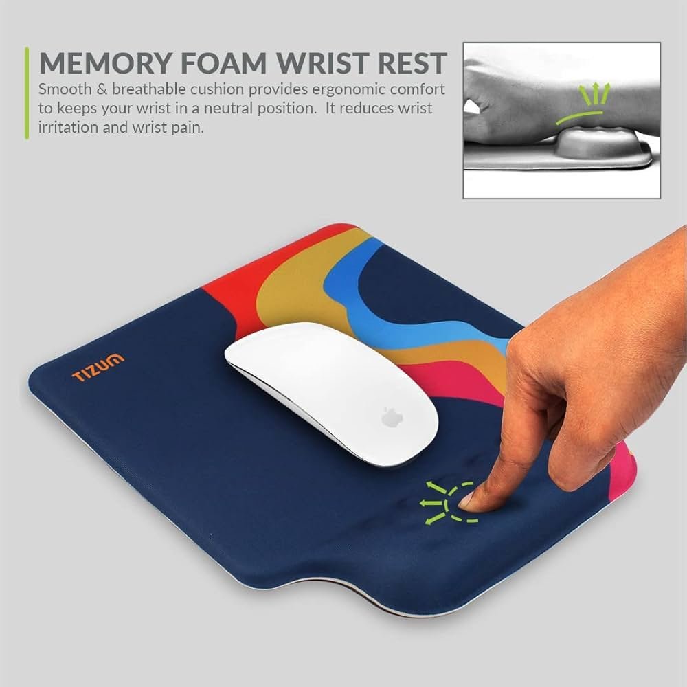 Blue Sapphire Memory Foam Mouse Pad with Wrist Support – Ergonomic Office Mat