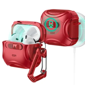 AirPods 4 Case (2024) Red | MagSafe Compatible | Hybrid Drop Protection | Cyber Series TPU Protective Cover with Drop-Proof Lock, Easy Open & Carry Strap for AirPods 4th Gen (USB-C)