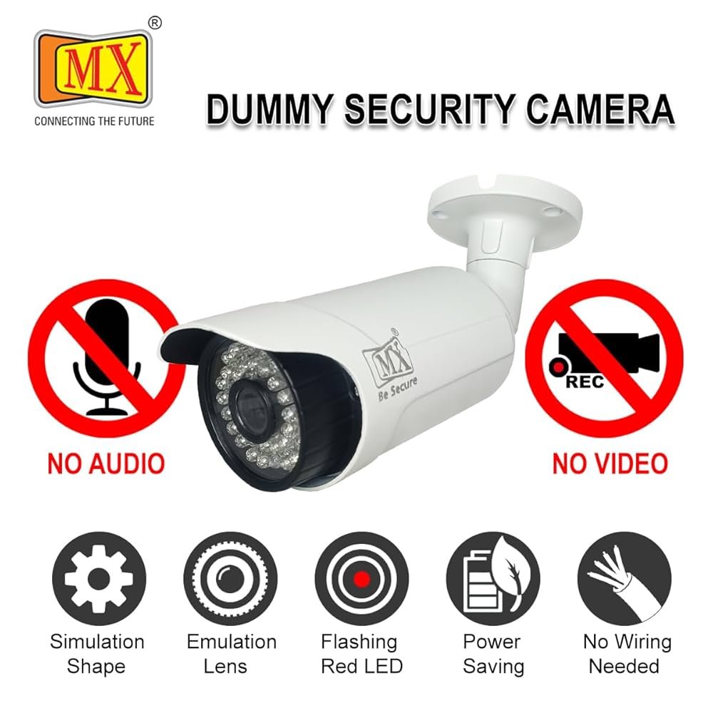 Dummy CCTV Camera Metal Body Outdoor – Bullet Style, Battery Operated Red LED, Pack of 4