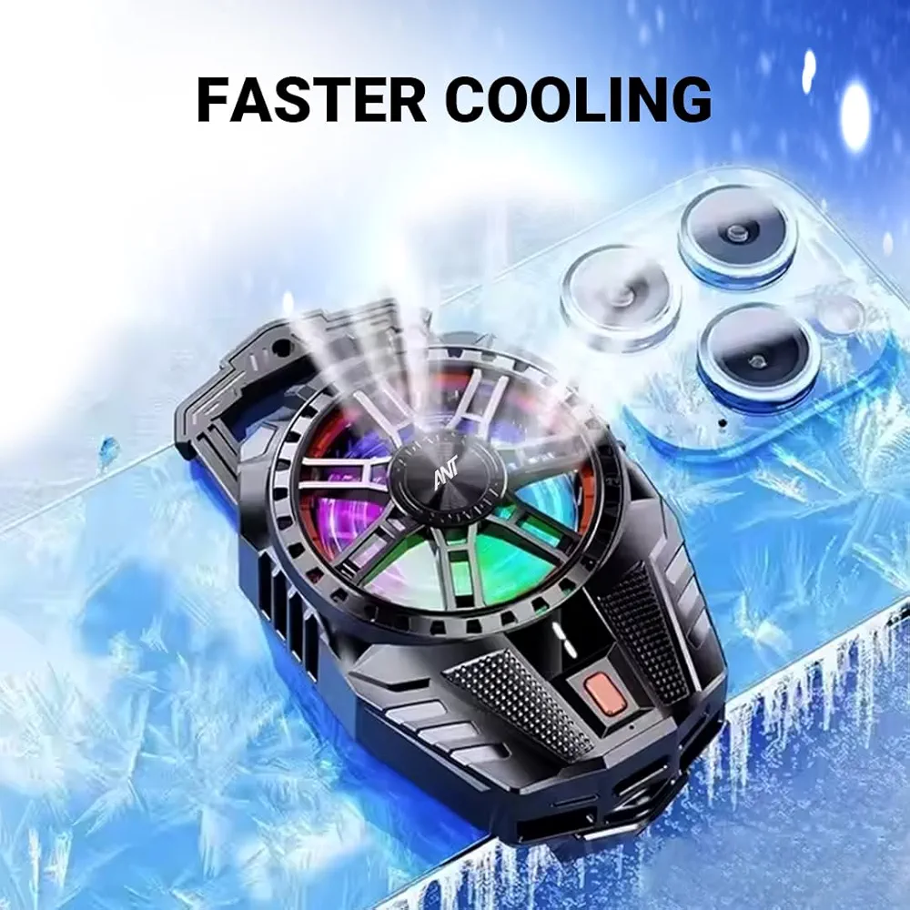 Phone Cooler for Gaming – Universal 3-Speed Cooling Fan with RGB LED Temperature Display, Ultra-Quiet, Compatible with iPhone & Android (Black)