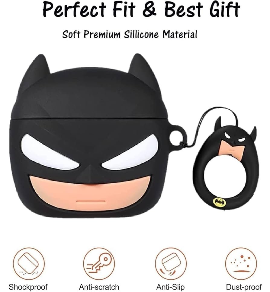 AirPods 4 Case (2024) Batman Design | Soft Silicone TPU Cover with Keychain | Cute Full Protective Case for AirPods 4th Gen (USB-C)
