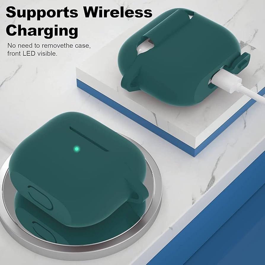 AirPods 4 Case (2024) Green | Soft Silicone TPU Cover with Keychain | Full Protective Cute Case for AirPods 4th Gen (USB-C)