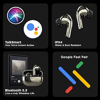 Bluetooth TWS Earbuds | Up to 60H Playtime | Dual Device Pairing | Fast Type-C Charging | Touch Controls | Deep Bass | Voice Assistant Support | IPX4 Sweat Resistant | True Wireless (Rose Gold)