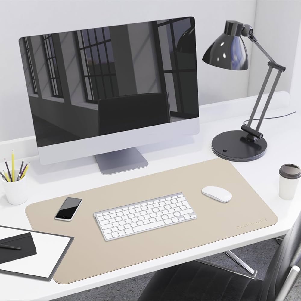 White and Coffee Leather Desk Mat 90x45cm – Reversible Large Mouse Pad