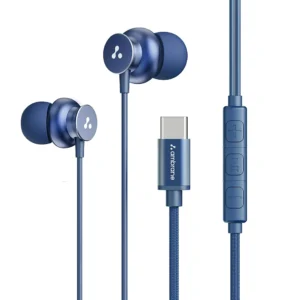 Type-C Wired In-Ear Earphones with Mic – 10mm Dynamic Drivers, Boosted Bass & 1.2m Cable (Blue)