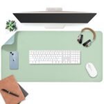 Light Green and Blue Faux Leather Desk Mat 90x45cm – Reversible Large Mouse Pad