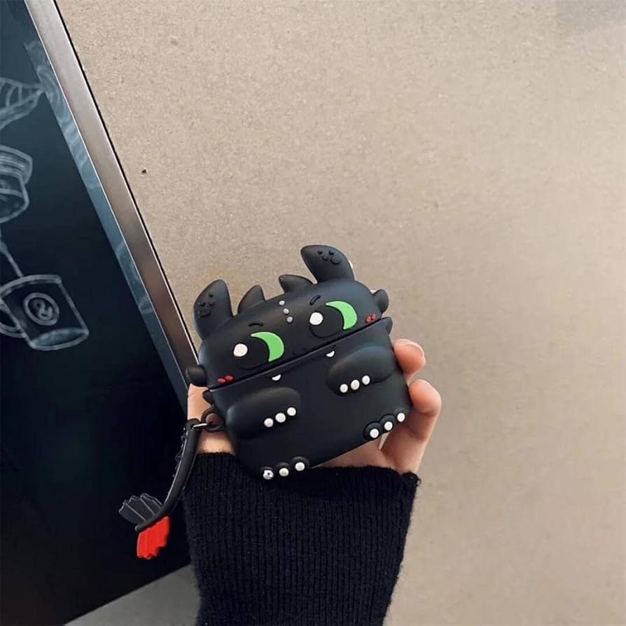 AirPods Pro (2019) Case Cover | Dragon 3D Cartoon Character Silicone Protective Case with Keychain | Hard Shell 360° Full Protection for AirPods Pro Charging Case