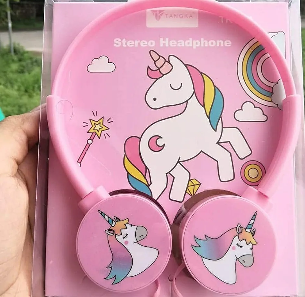 Unicorn Over-Ear Wired Headphones with Mic – Adjustable Headband, 3.5mm Jack for Kids, E-Learning & Gifts (Blue & Pink)