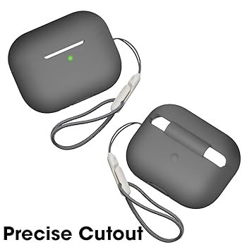 Silicone Protective Case for AirPods Pro 2 with Antilost Lanyard & Carabiner – Shockproof Full Protection Cover (Grey)