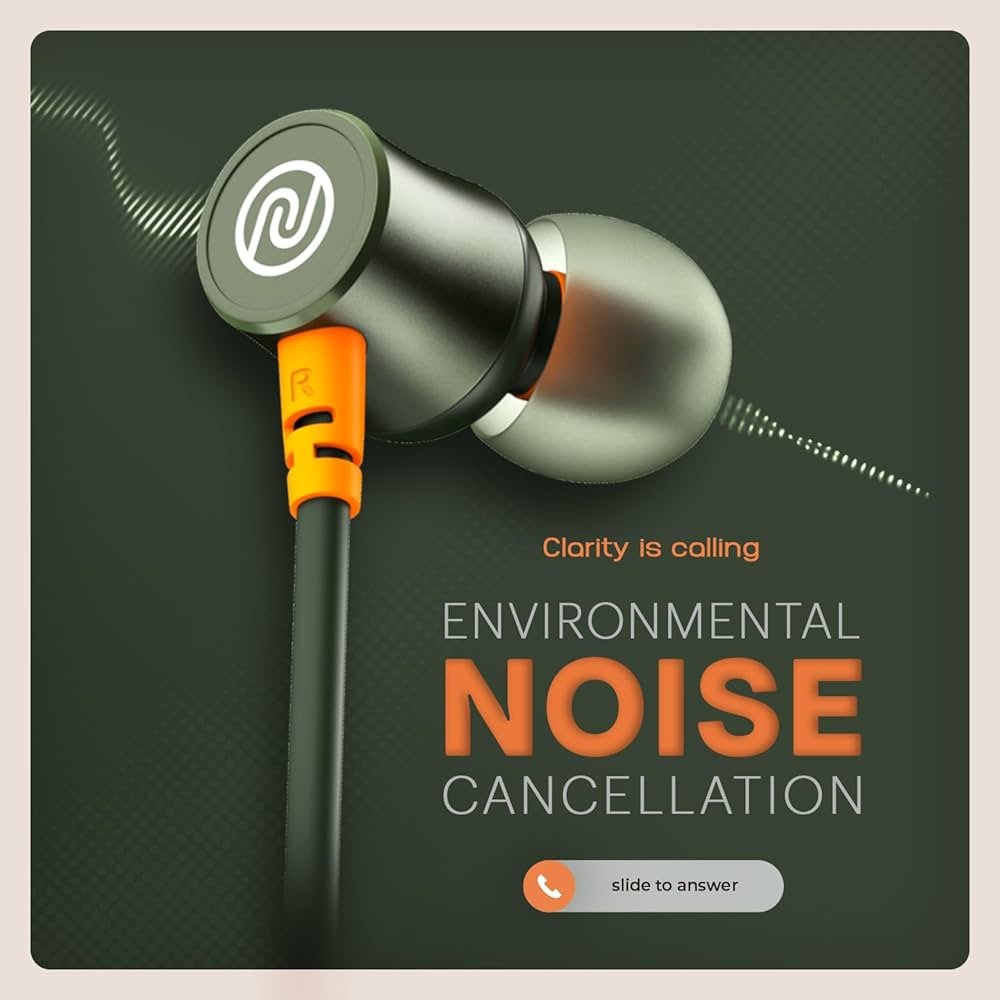 Bluetooth In-Ear Neckband Headphones | 50H Playtime | 3 EQ Modes | ENC for Clear Calling | Low Latency (≤50ms) | 10mm Driver | BT v5.3 | Olive Green-Airwave