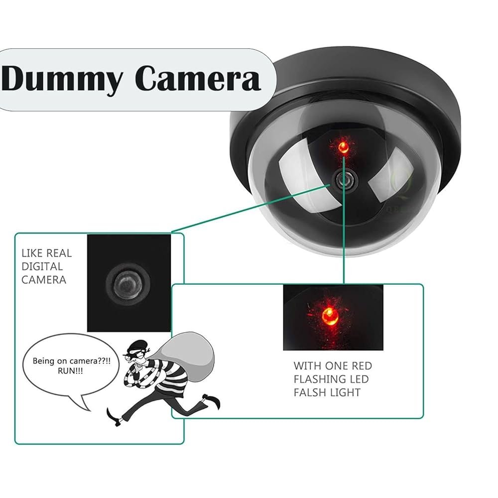 Dome Dummy Fake CCTV Camera with Battery & Blinking LED – Pack of 1, Indoor/Outdoor Security