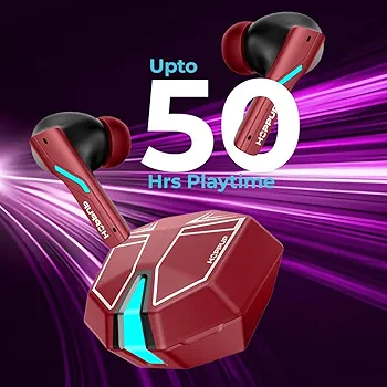 Gaming Earbuds XO6 with 35ms Low Latency, RGB LED Lights, 13mm Drivers, 50H Playtime & Bluetooth v5.3 (Red, True Wireless)