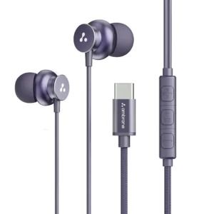 Type-C Wired In-Ear Earphones with Mic – 10mm Dynamic Drivers, Boosted Bass & 1.2m Cable (Purple)