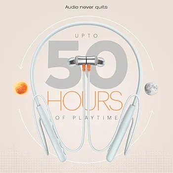 Bluetooth In-Ear Neckband Headphones | 50H Playtime | 3 EQ Modes | ENC for Clear Calling | Low Latency (≤50ms) | 10mm Driver | BT v5.3 | Ice Blue-Airwave