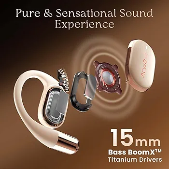 OWS Wireless Over-Ear Earphones with Situational Awareness, 65H Playback, 15mm Titanium Drivers & 4-Mic ENC (Silver Cream)