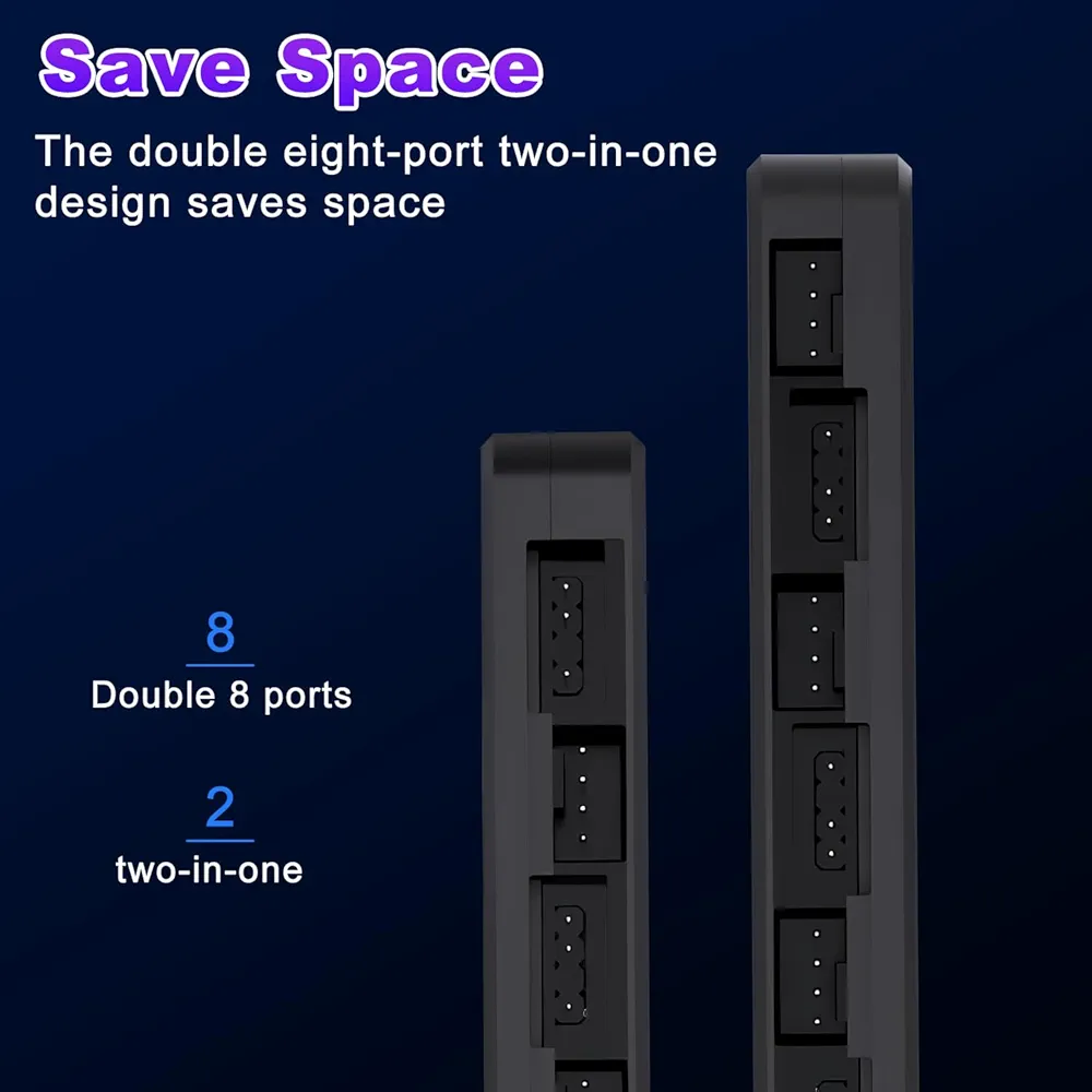 8-Port ARGB & PWM Fan Hub Controller | Dual Power Input (12V 4-Pin & 5V 3-Pin) | Magnetic Backplane Splitter | PCI Express x1 Interface | Standard Size