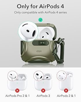 AirPods 4 Case (2024) Army Green | MagSafe Compatible | Drop-Proof Lock | Cyber Series TPU Protective Cover for AirPods 4th Gen (USB-C)