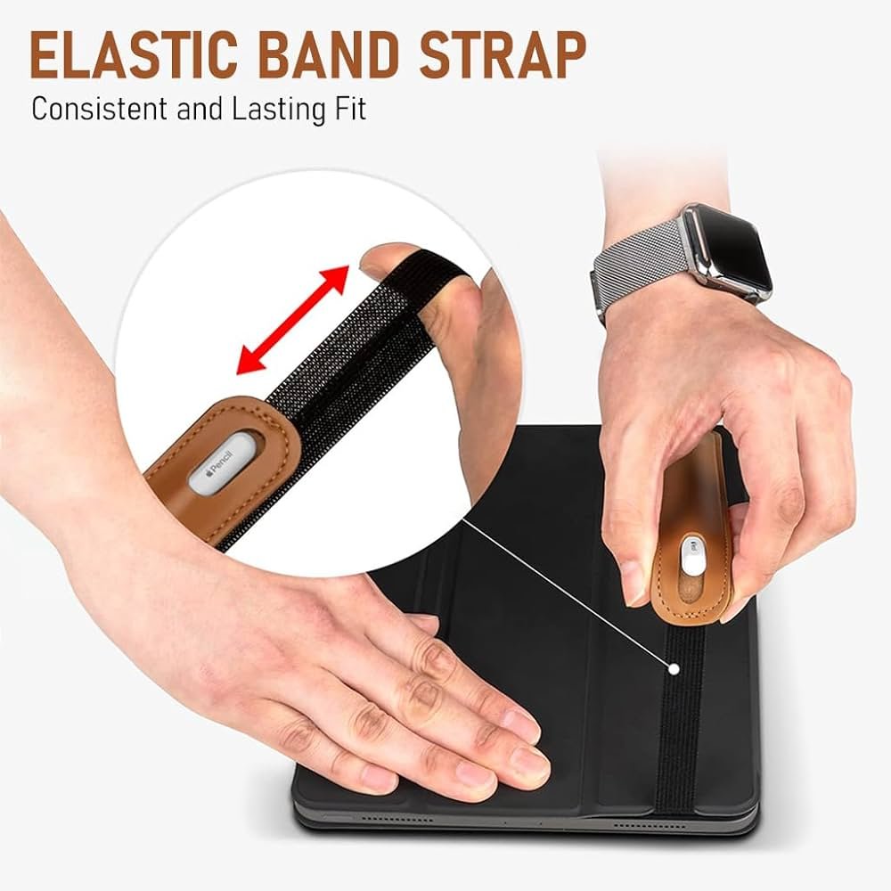 Apple Pencil Cover Sleeve – PU Leather Pouch for 1st & 2nd Generation Apple Pencil, Elastic Holder for iPad, Tablets, Notebooks (Dark Brown)