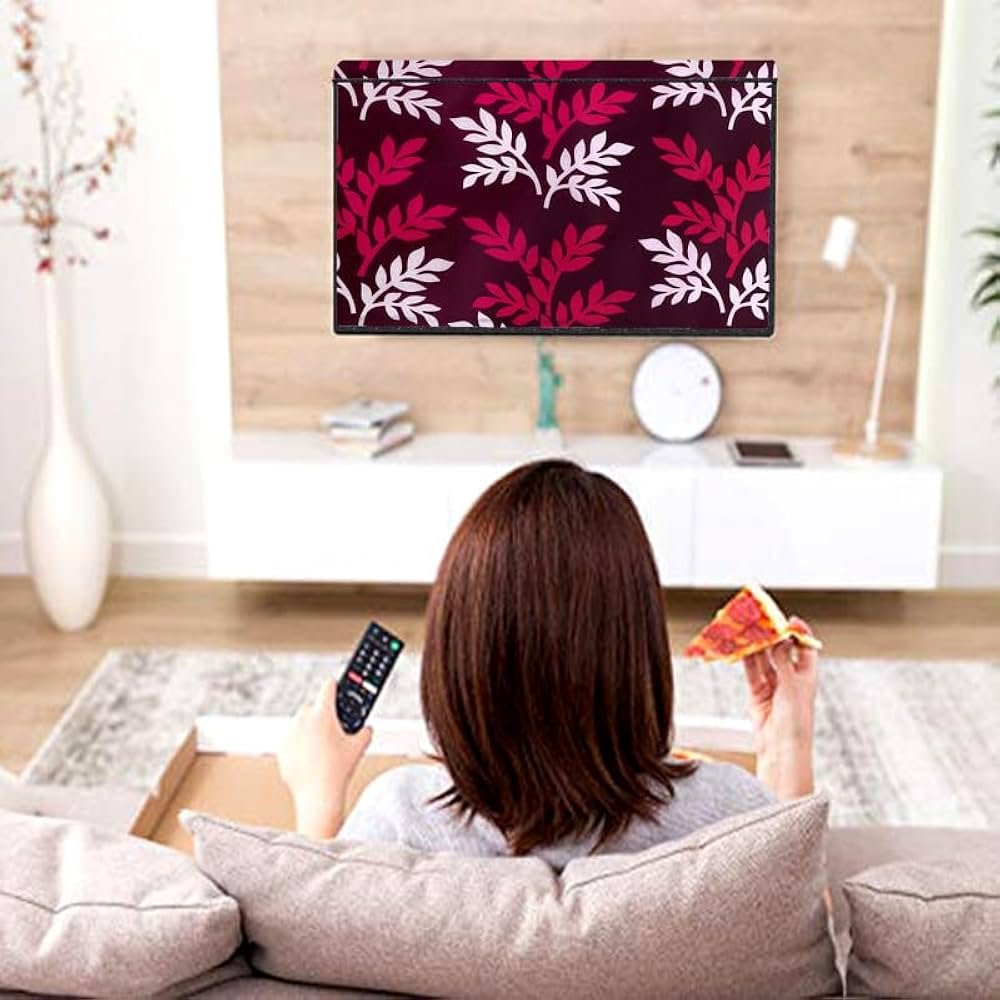 Wine Leaf 24 Inch LED TV Cover – Waterproof & Dustproof PVC Protector with Zipper