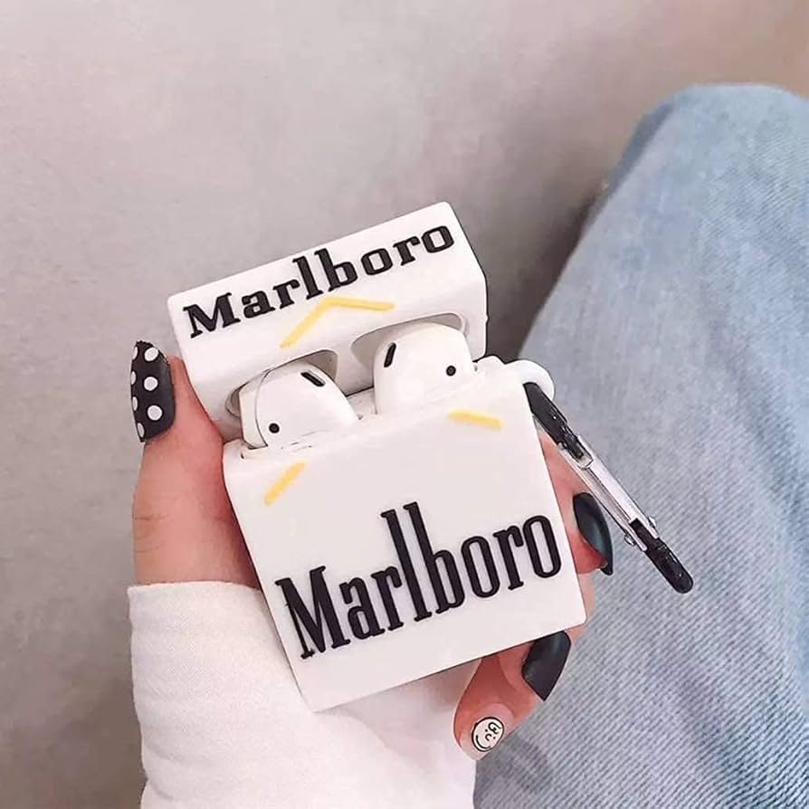 AirPods Pro (2019) Case Cover | Marlboro White 3D Cartoon Character Soft Silicone Protective Pouch with Keychain | 360° Full Protection Case for AirPods Pro Charging Case