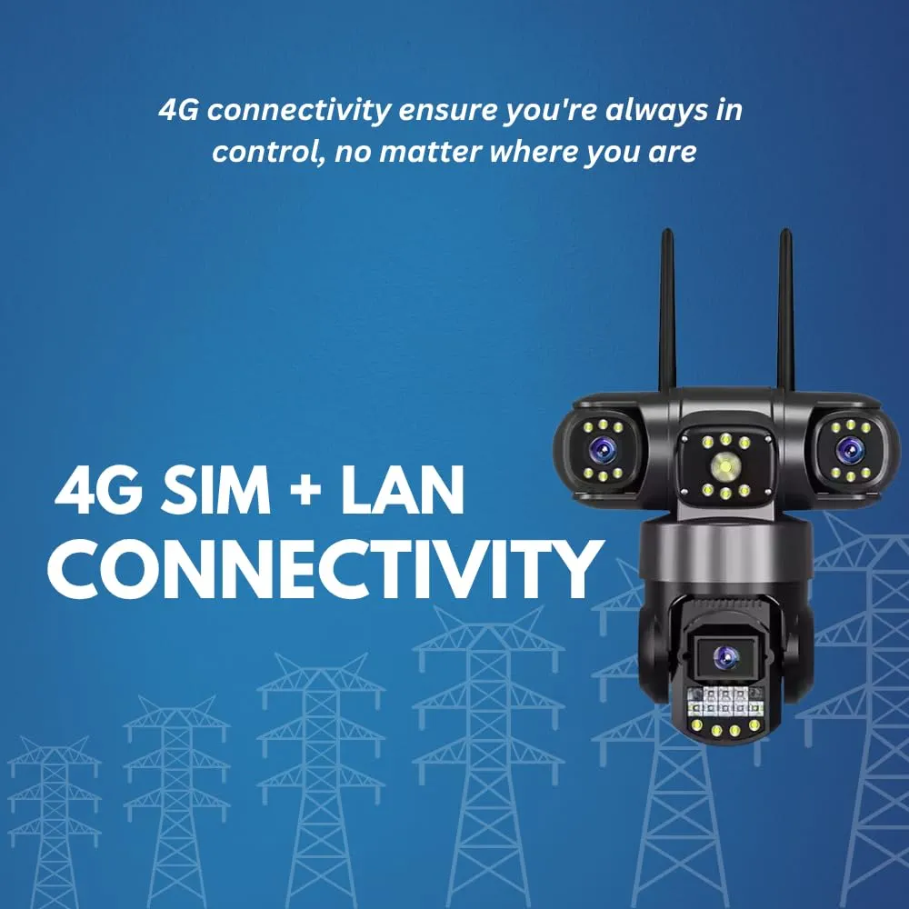 Smarthome Trion 4G Triple Lens Outdoor Security Camera – 5MP Ultra HD, 360° View, Color Night Vision