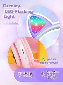 Royal Blue Cat Ear Kids Bluetooth Headphones with LED Lights, HD Sound, 105dB Volume Limit, Foldable Over-Ear Wireless & Wired Headset for PC/Tablet/School