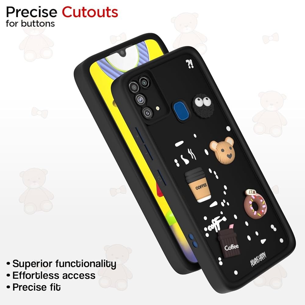 Back Cover for Samsung Galaxy M31 / M31 Prime / F41 | Cute 3D Cartoon Bear Silicone Full-Body Protection Bumper Case (Black)