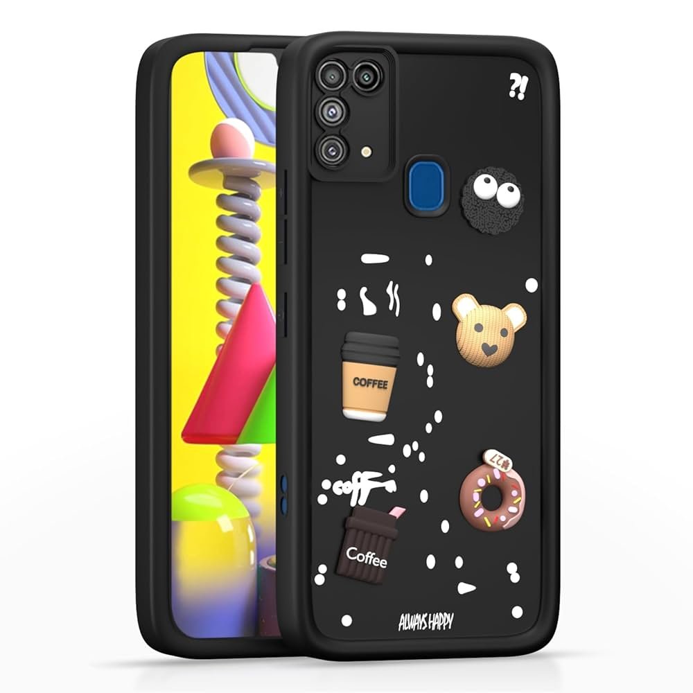 Back Cover for Samsung Galaxy M31 / M31 Prime / F41 | Cute 3D Cartoon Bear Silicone Full-Body Protection Bumper Case (Black)