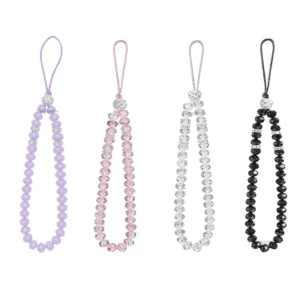 Phone Charm/Phone Strap – Pack of 4 Crystal Beaded Straps (Lavender, White, Black, Pink)