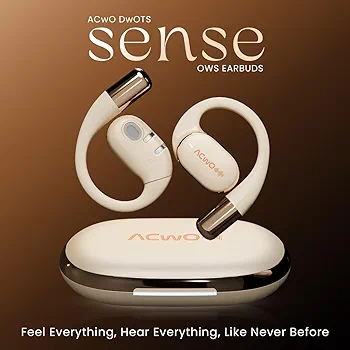 OWS Wireless Over-Ear Earphones with Situational Awareness, 65H Playback, 15mm Titanium Drivers & 4-Mic ENC (Silver Cream)