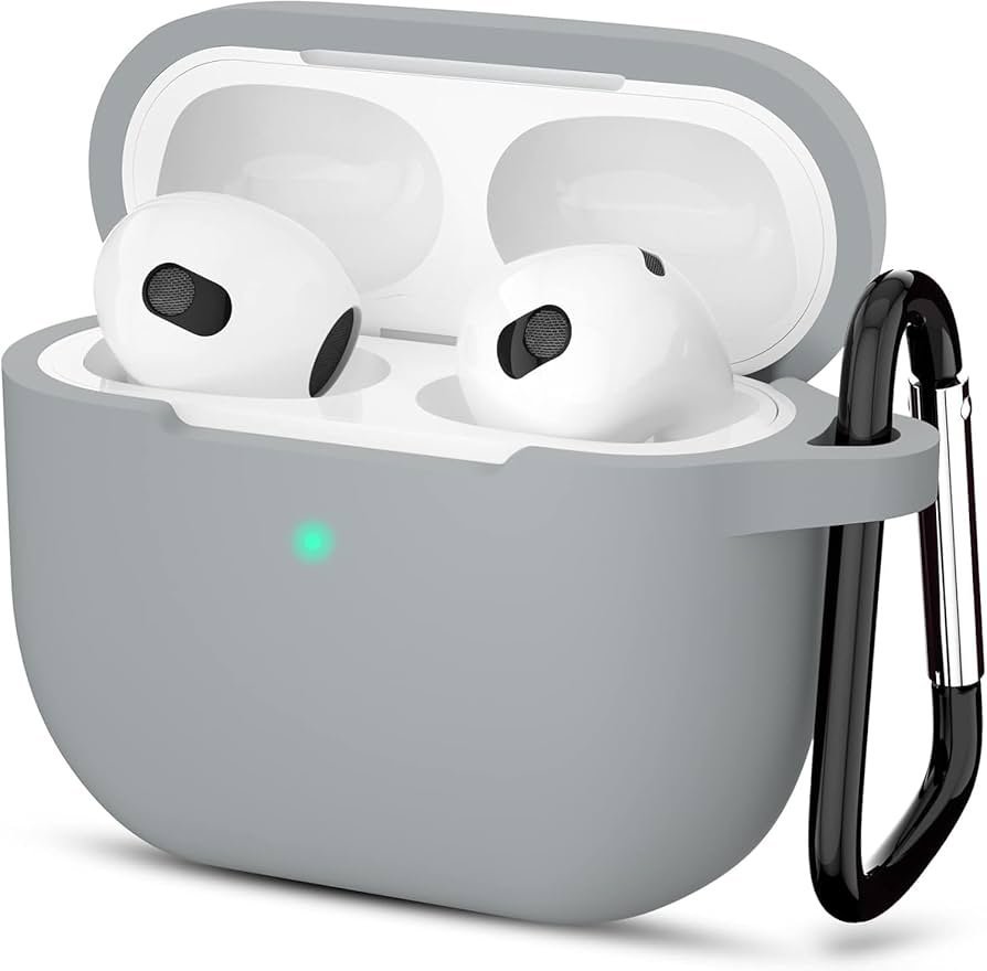 AirPods 4 Case (2024) Grey | Soft Silicone TPU Cover with Keychain | Full Protective Cute Case for AirPods 4th Gen (USB-C)