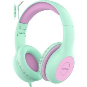 Kids Cat Ear Bluetooth Headphones with LED Lights – Foldable Over-Ear, HD Sound & Mic (Green Violet)