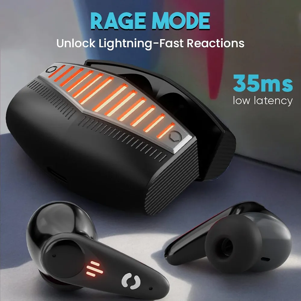 Gaming Earbuds XO7 with 35ms Low Latency, 13mm Bass Drivers, Quad Mic ENC, 70H Playtime & Bluetooth v5.4 (Black, True Wireless)