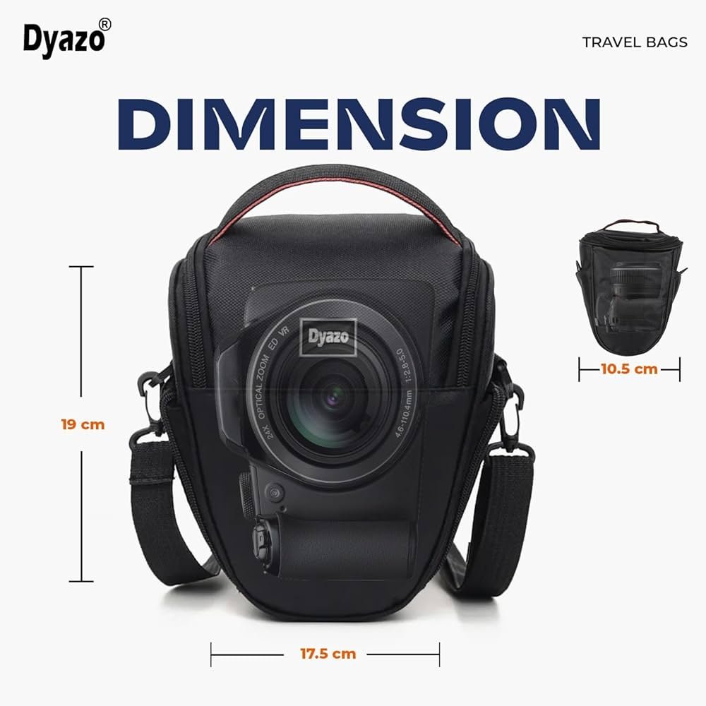 Compact Water Resistant DSLR Camera Bag/Case with Side Pockets & Adjustable Shoulder Strap – Anti-Shock, Black & Grey