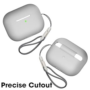 Silicone Protective Case for AirPods Pro 2 with Antilost Lanyard & Carabiner – Shockproof Full Protection Cover (Light Grey)