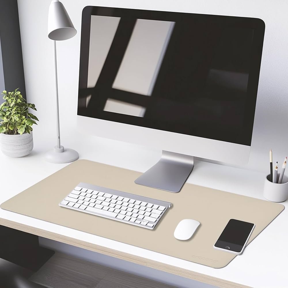 White and Coffee Leather Desk Mat 90x45cm – Reversible Large Mouse Pad