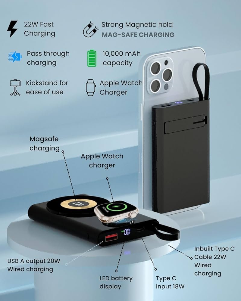 2-in-1 Mag-Safe Power Bank 10000mAh with Apple Watch Charging