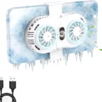 AB-02 Phone Radiator with RGB Light, 3-Speed Adjustable Cooling, Semiconductor Dual-Fan, Real-Time Temperature Display, Type-C Rechargeable, for Smartphones & Tablets