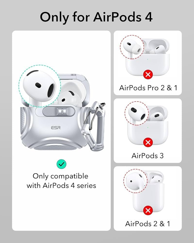 AirPods 4 Case (2024) Gray | MagSafe Compatible | Hybrid Drop Protection | Cyber Series TPU Protective Cover with Drop-Proof Lock & Easy Open Design for AirPods 4th Gen (USB-C)