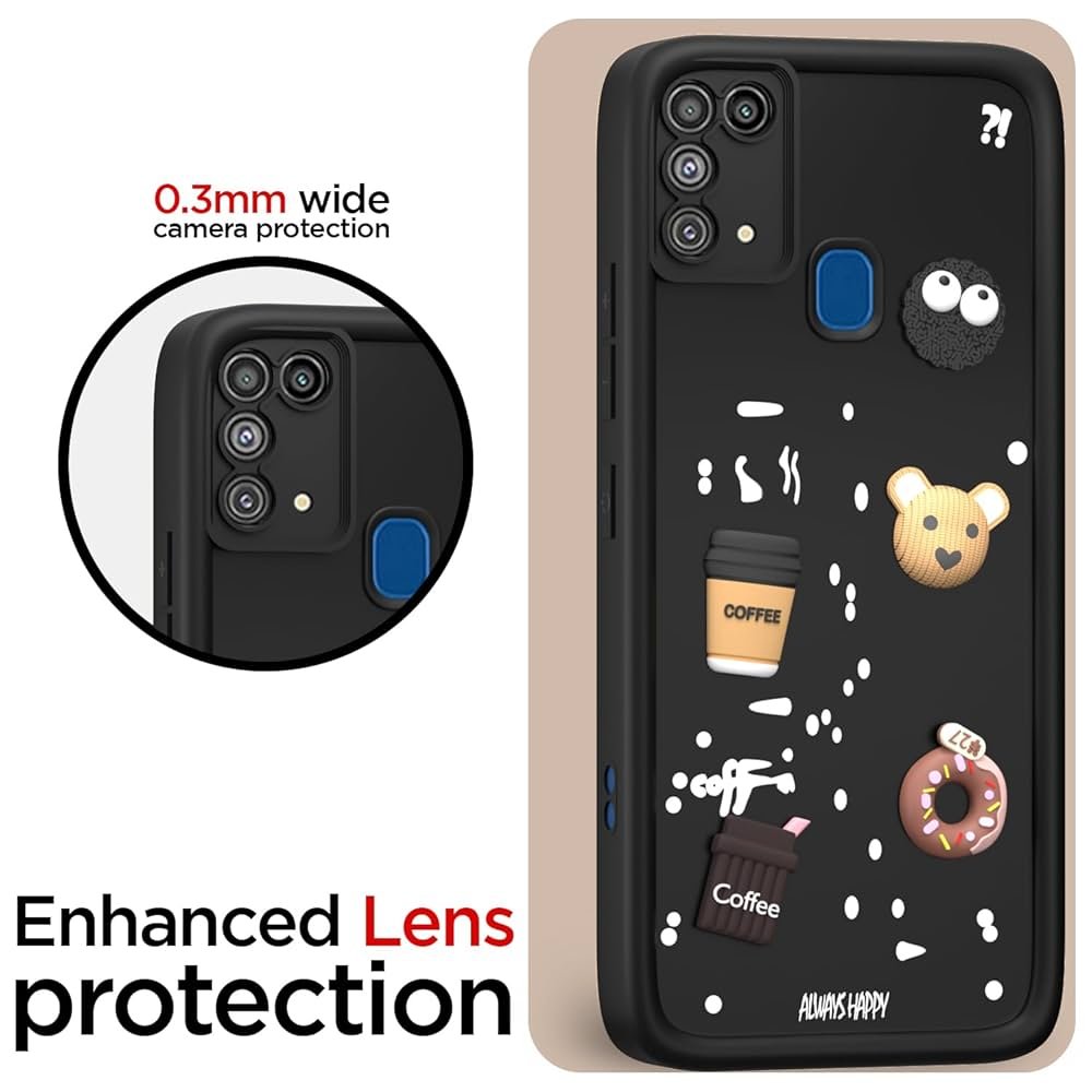 Back Cover for Samsung Galaxy M31 / M31 Prime / F41 | Cute 3D Cartoon Bear Silicone Full-Body Protection Bumper Case (Black)