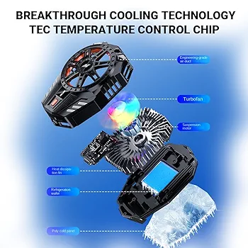 Phone Cooler for Gaming – Universal 3-Speed Cooling Fan with RGB LED Temperature Display, Ultra-Quiet, Compatible with iPhone & Android (Black)