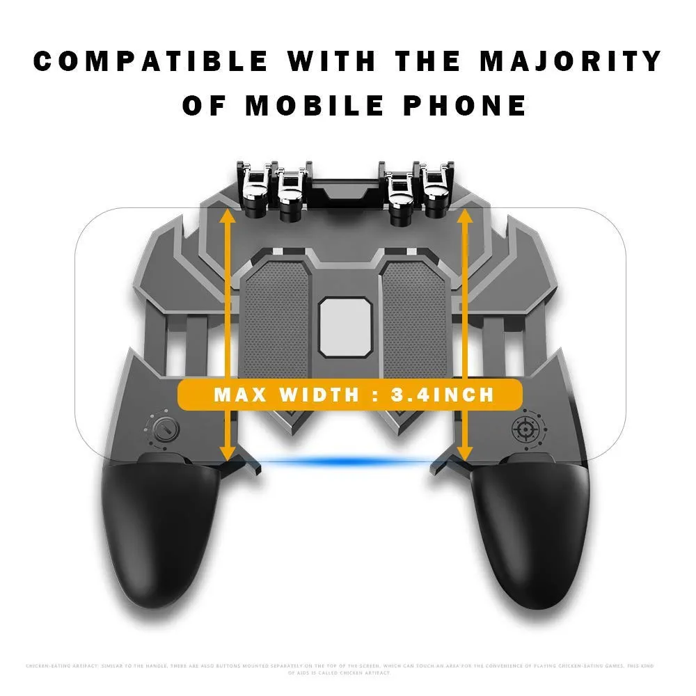 PUBG Trigger Controller Mobile Gamepad – 6 Finger Game Assistant with 4 Sensitive Triggers & Tilt Probes | Adjustable for All Phones