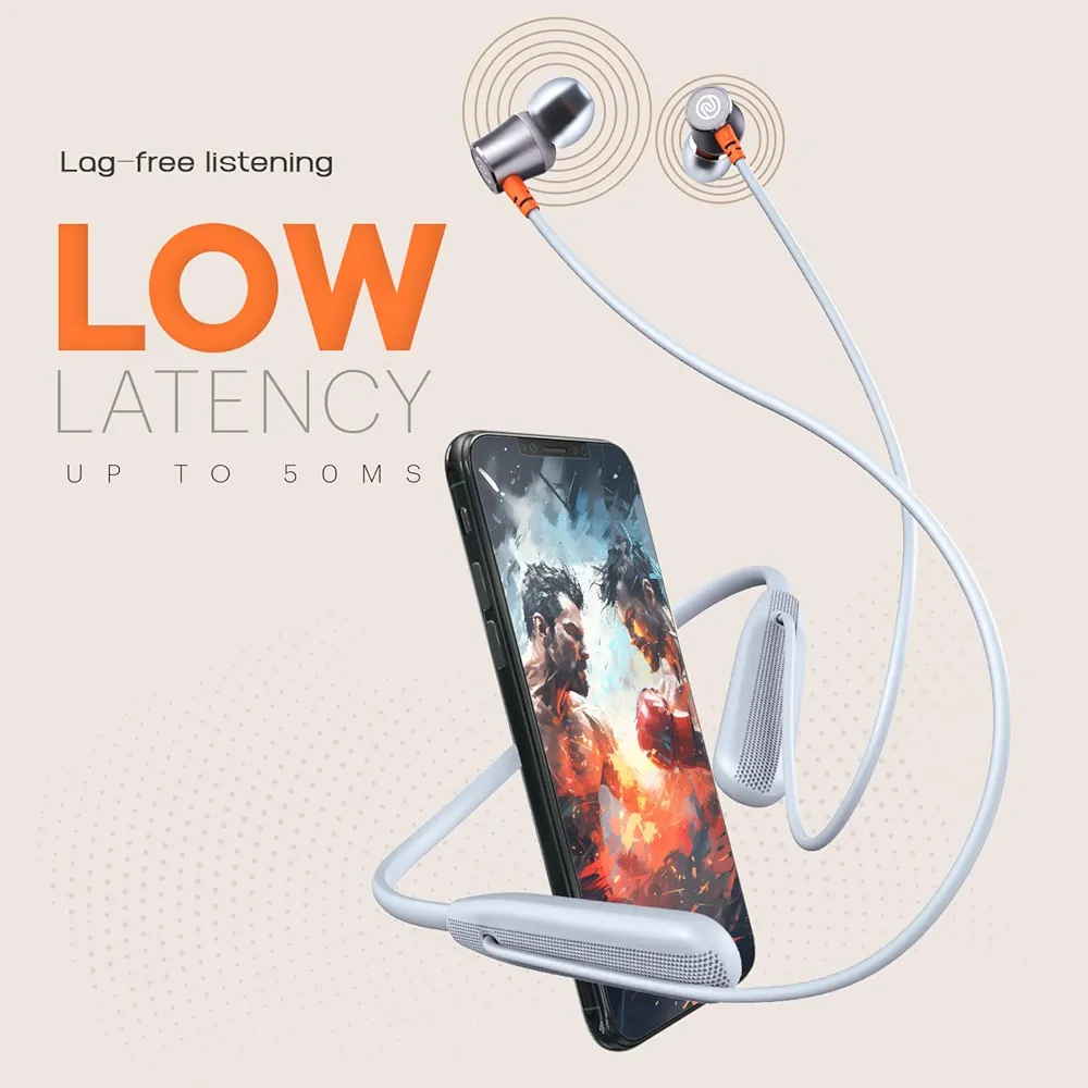 Bluetooth In-Ear Neckband Headphones | 50H Playtime | 3 EQ Modes | ENC for Clear Calling | Low Latency (≤50ms) | 10mm Driver | BT v5.3 | Ice Blue-Airwave
